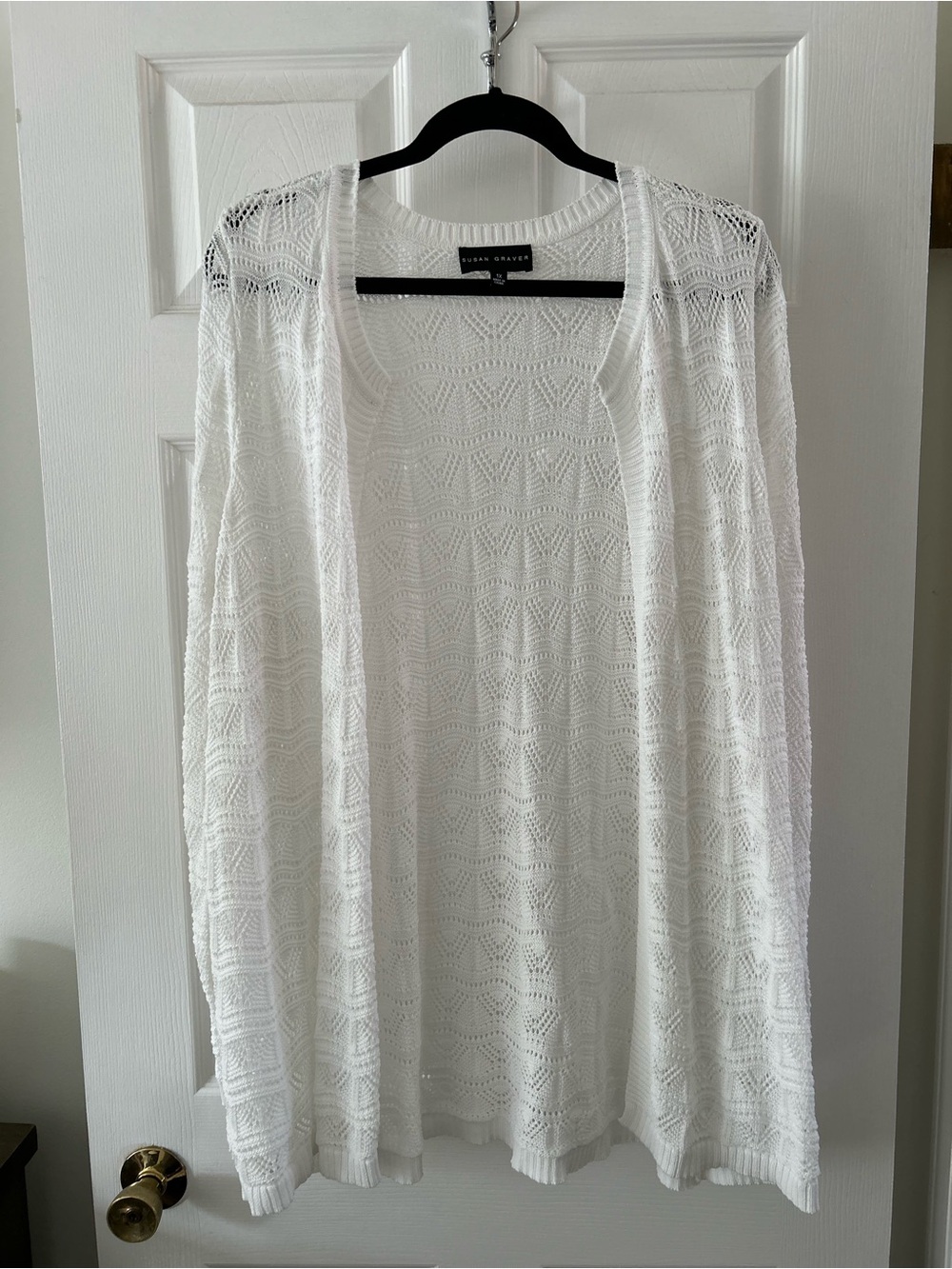Susan Graver White Open-Knit Cardigan